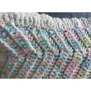 Vintage Handmade Baby Blanket Pink Blue‎ White Green Yellow Crochet 36x36"in